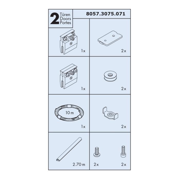 Extra fitting set, HAWA PORTA 100, mod. SYNCHRO for 2 synchronically, glass sliding doors