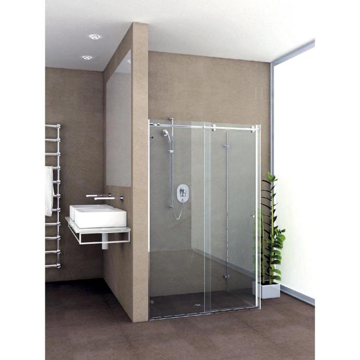Systme de porte de douche Hip-Zac, set complet pour solution d'angle avec verre fixe, porte simple, rail de roulement rond