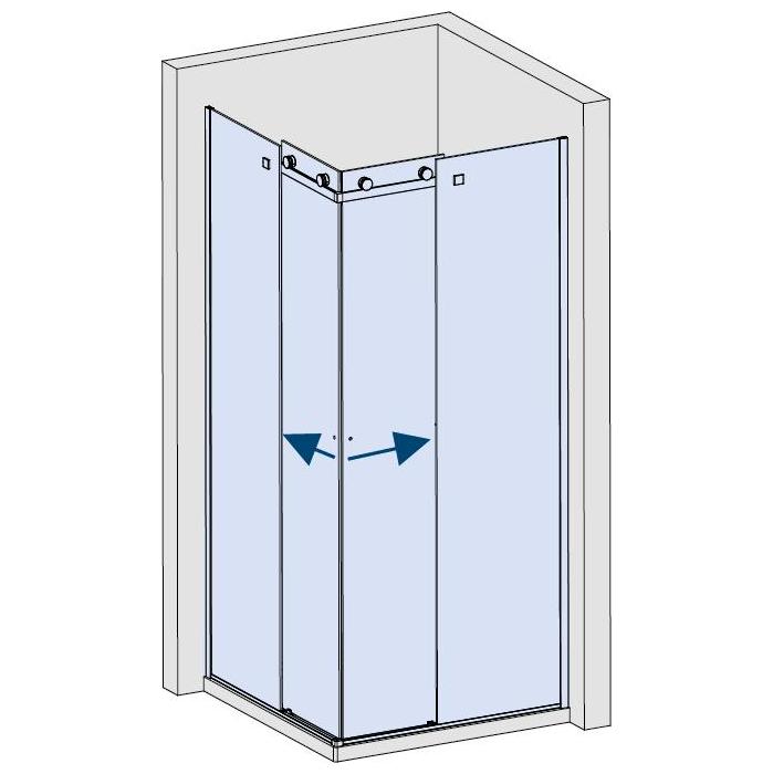 Systme de porte de douche BX-6020 ETERA avec SOFT CLOSE, set complet pour solution d'angle avec verre fixe, porte double, avec accs par l'angle