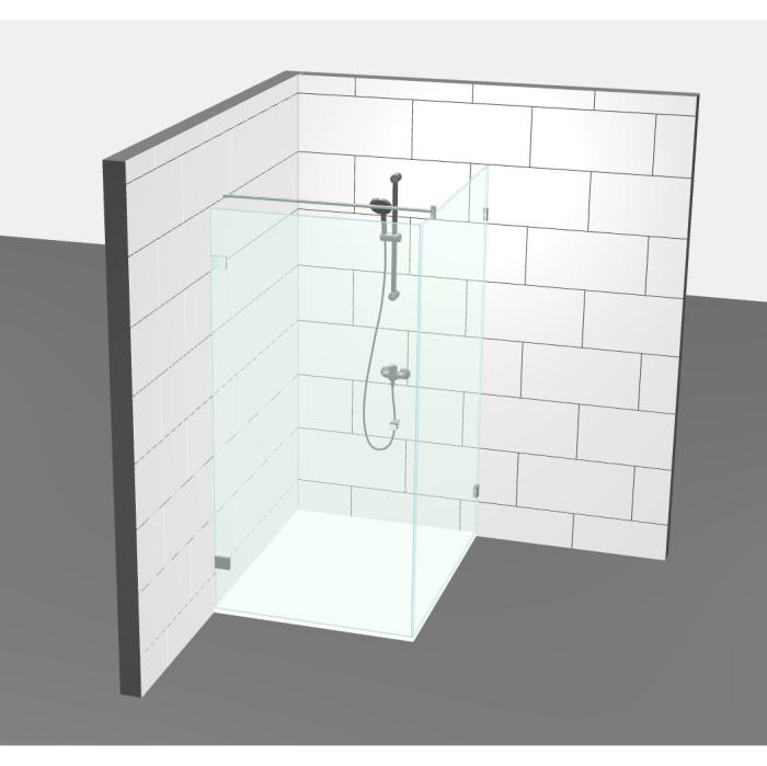 simpleShower, kit complet 4, douche en coin avec porte, verre fixe et barre raidisseur