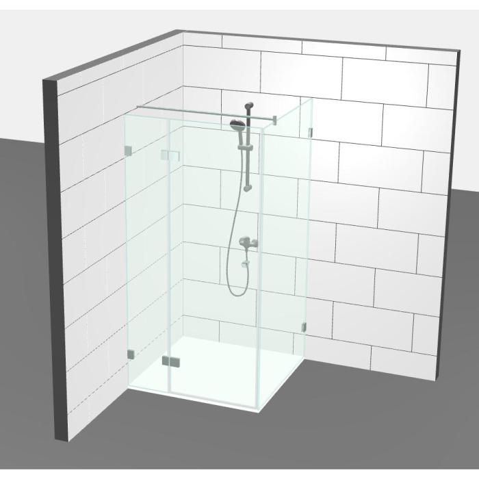 simpleShower, kit complet 5, douche en coin avec porte sur verre fixe, verre fixe et barre raidisseur