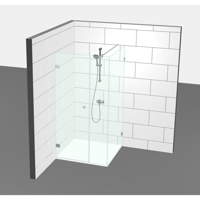 simpleShower, complete set 6, corner shower with door, 2 x fixed glass and stabilisation bar